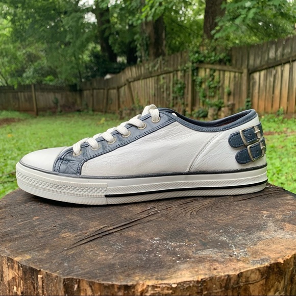 Moda in Pelle white navy leather buckle trainers - Picture 9 of 15